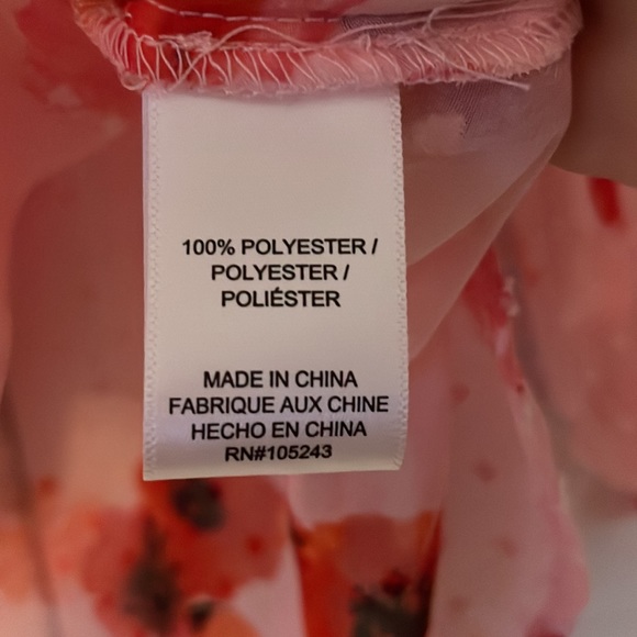 Bobeau Small Pink and Red sheer Flower Long Sleeve Top - Picture 3 of 4